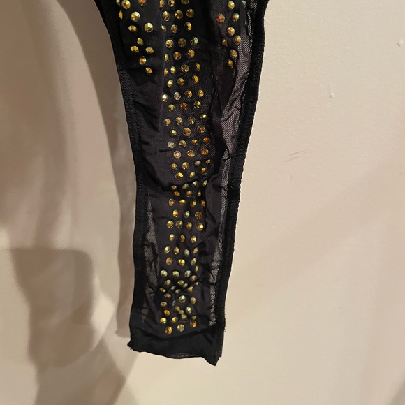 ASOS Sexy Gold Crystal Stud Mesh Black Halter Neck Backless Bodysuit - Picture 4 of 11